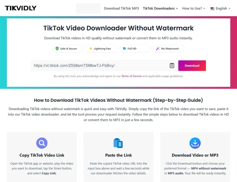 Скачать видео с TikTok без водяных знаков с помощью онлайн-утилиты TikTok video downloader