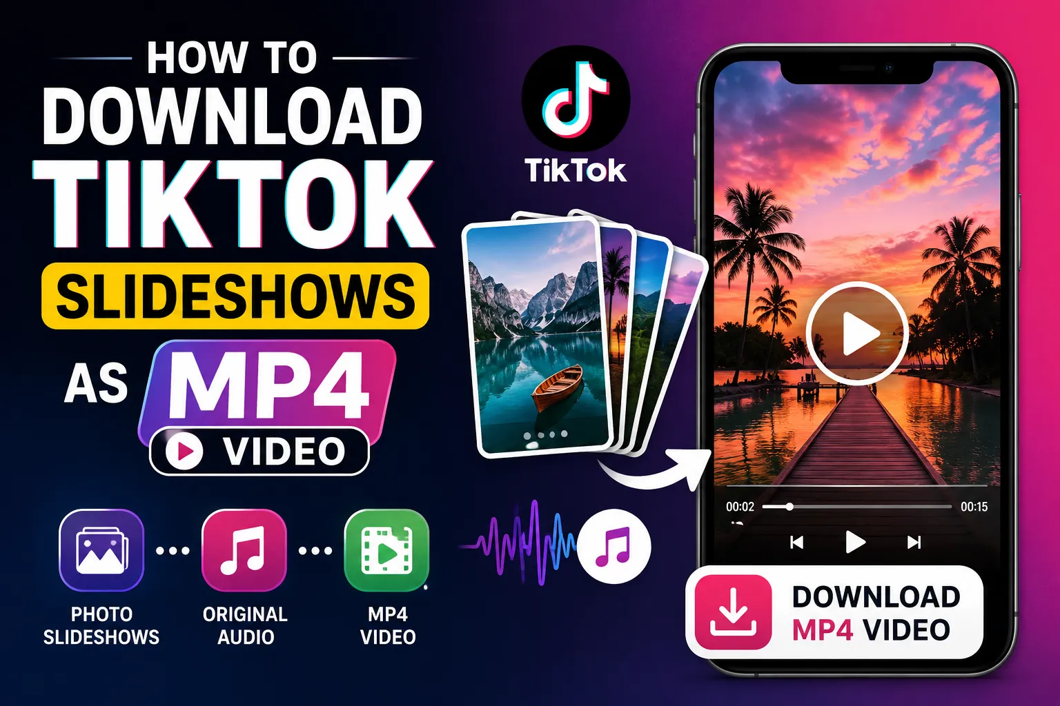TikTok slideshow to MP4 converter showing how to download TikTok slideshows as video with original audio