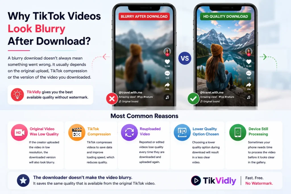 Illustration explaining why TikTok videos become blurry after downloading.